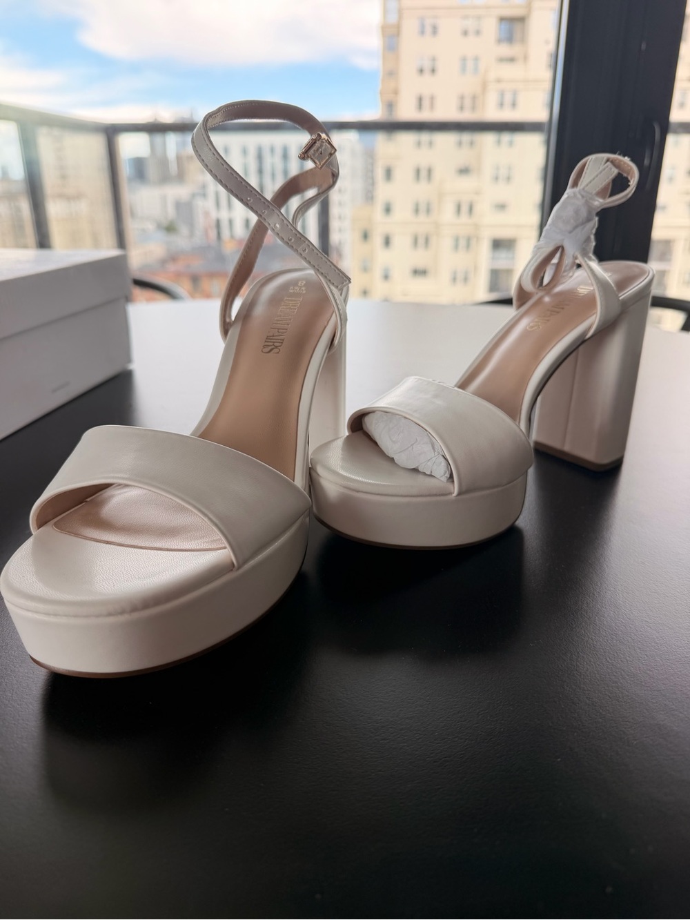 Dream Pairs Women's White Platform Block Heel Sandals - Picture 3 of 5